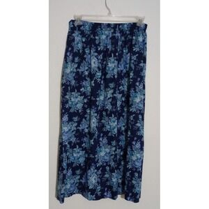 Worthington Vintage Blue Floral Maxi Skirt Pleated High Waist Made in USA 14T